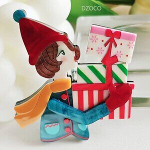 🍏50% OFF/3+...Lovely Girl Carrying Presents Brooch